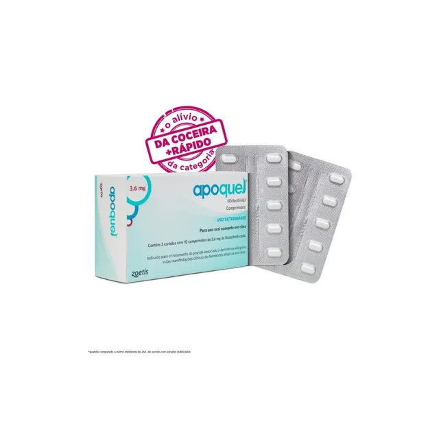 Apoquel Zoetis dermatológico para cães na apresentação de 3,6 mg