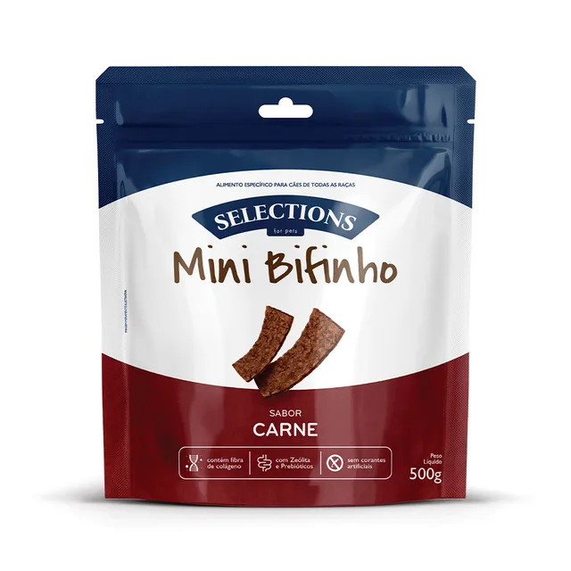 Bifinho Selections For Pets Strip Mini sabor carne para cães, 500 g