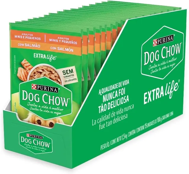 Dog Chow Ração Úmida Cães Adultos Pequenos Salmão 15 sachês