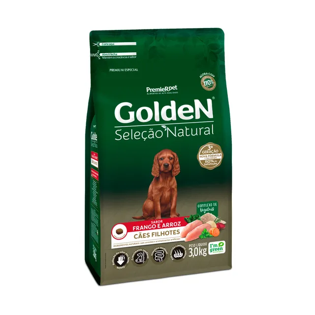 Ração Golden Seleção Natural para Cães Filhotes Frango e Arroz