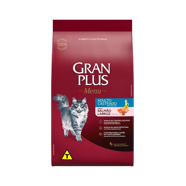 GranPlus Ração para Gatos Adultos Castrados Salmão e Arroz
