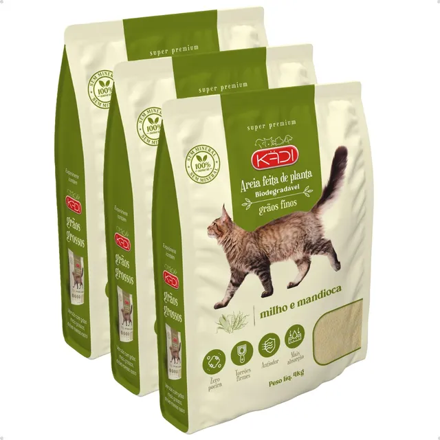 Kit 3 Areia Biodegradável Grãos Finos 2kg