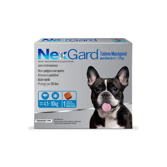 Antipulgas e carrapatos NexGard para cães de 4,1 a 10 kg