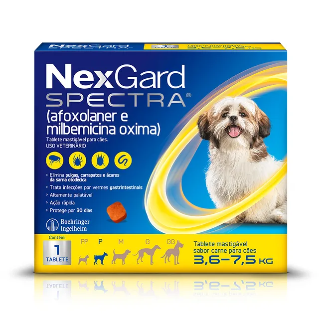 Antipulgas e Vermífugo NexGard Spectra para Cães de 3,6 a 7,5 kg