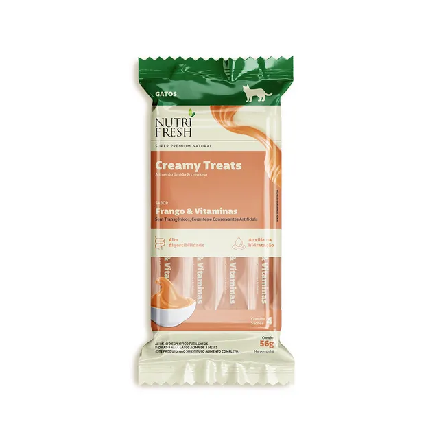 Petisco Cremoso Nutrifresh Creamy Treats para Gatos Frango e Vitaminas 56 g
