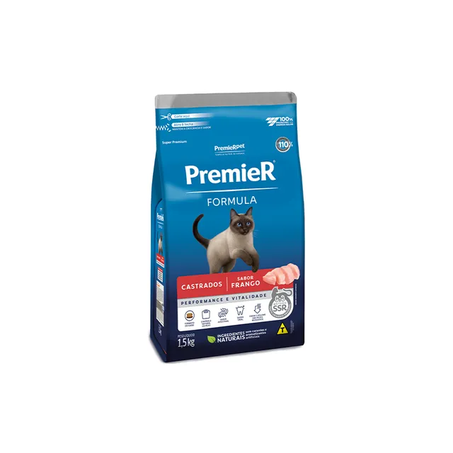 Premier Fórmula Gatos Adultos Castrados Frango 7,5kg