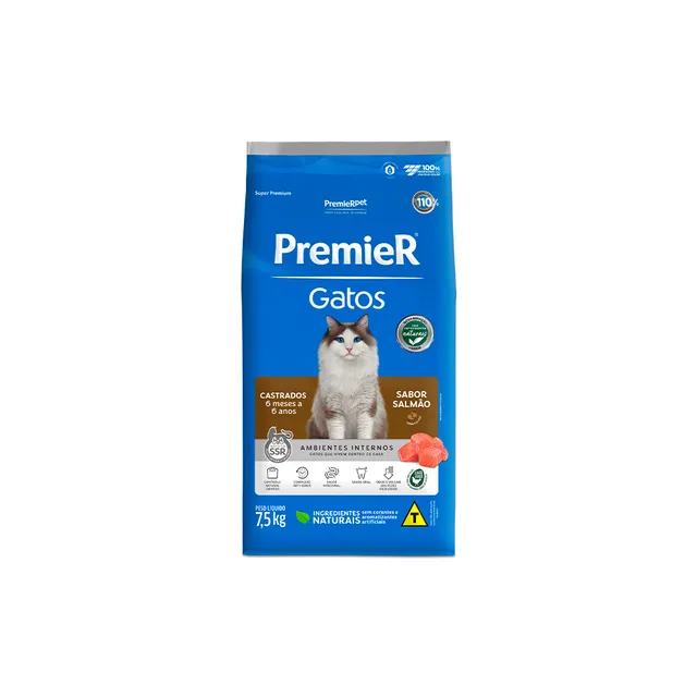 Premier Ração para Gatos Castrados de 6 meses a 6 anos Salmão