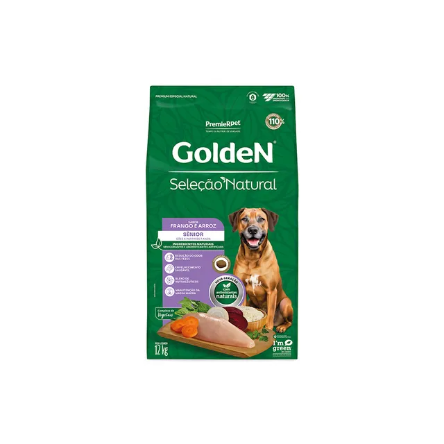 Ração Golden Seleção Natural Cães Sênior Frango e Arroz 12kg