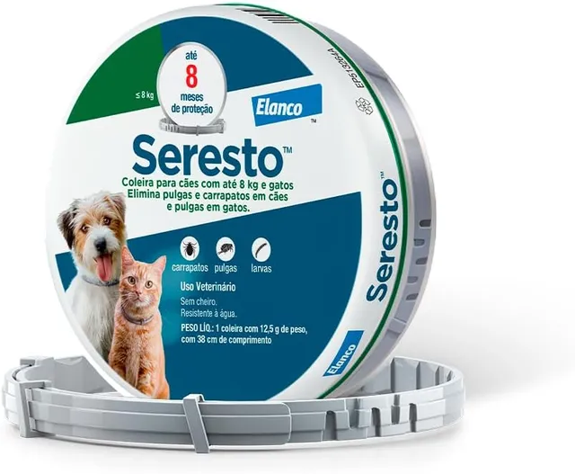 Coleira antipulgas e carrapatos Seresto para cães e gatos até 8 kg