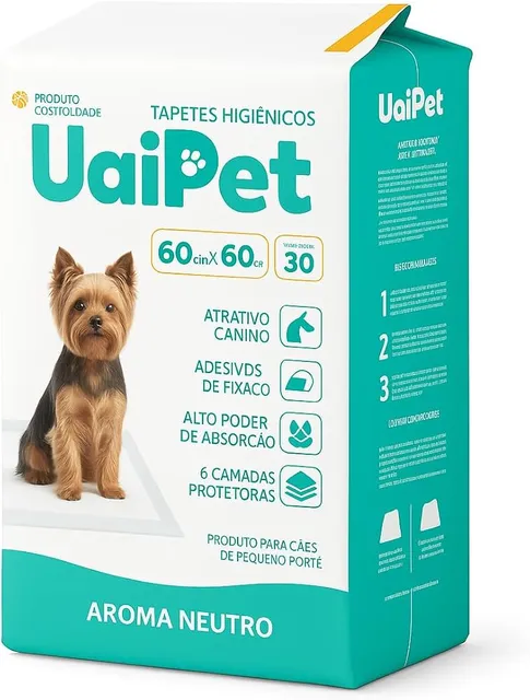 Tapete higiênico UaiPet Premium de 60 por 60 cm com 30 unidades