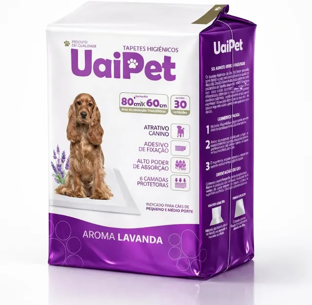 Tapete Higiênico UaiPet Premium 80x60 cm com 30 Unidades Aroma Lavanda