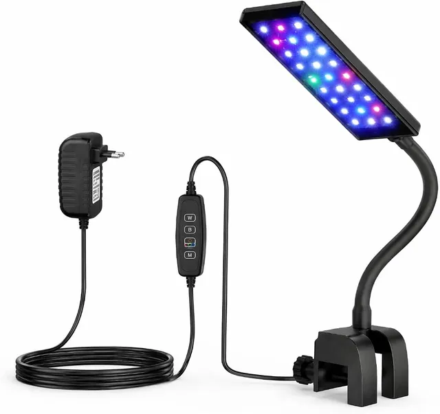 Luminária LED VDRGB de 7 W com clip, timer e brilho ajustável para aquário